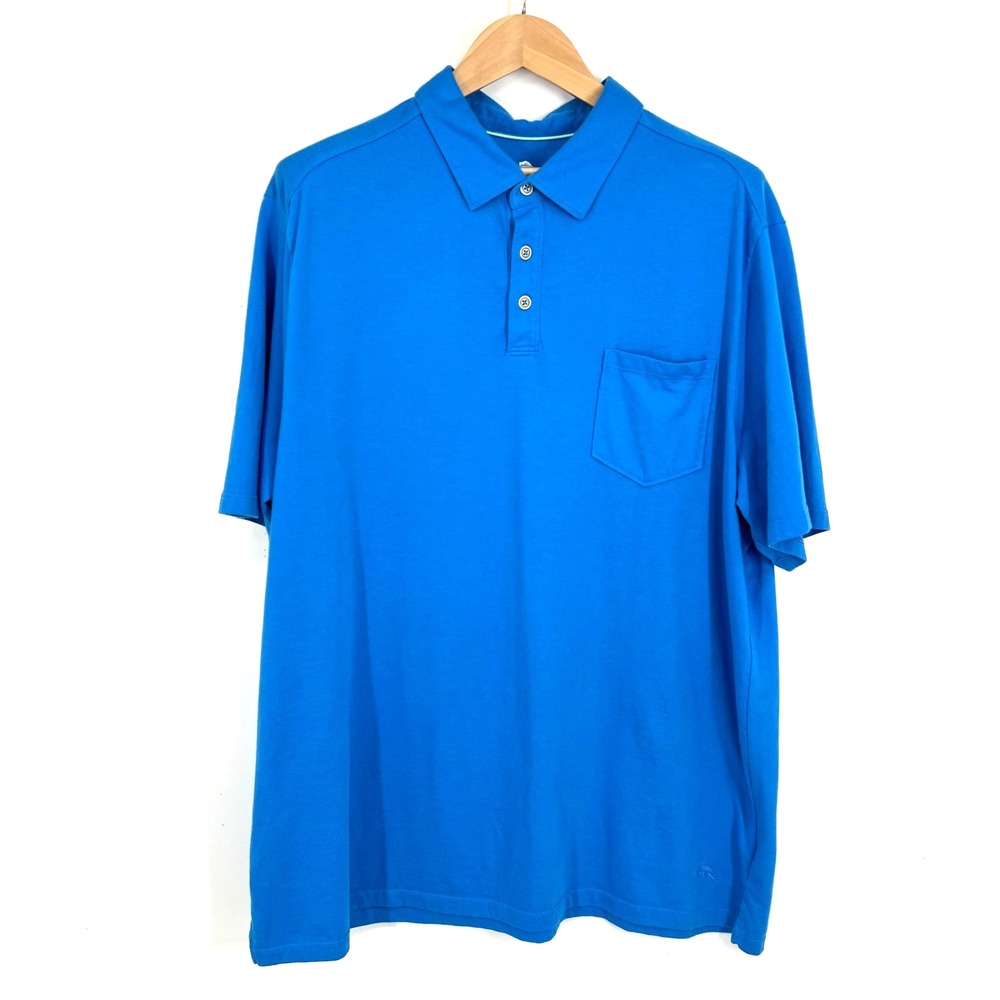 Tommy Bahama Short Sleeve Golf Polo‎ Shirt Mens Size XXL Blue Pocket Casual